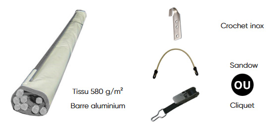 Éléments présents dans votre commande : Bâche et fixations