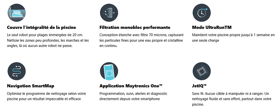 Fonctionnalités du robot de piscine sans fil EON 100