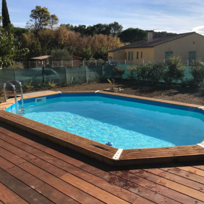 Piscine bois octogonale allongée Ubbink Caraïbes 4,85 x 3,55 x h1,20 m