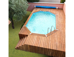 Piscine bois octogonale allongée Ubbink Caraïbes 4,85 x 3,55 x h1,20 m