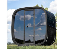 Sauna d'extérieur à vapeur Onyxia Cube Holl's avec façade entièrement vitrée