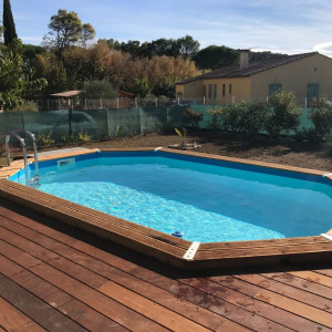 Piscine bois octogonale allongée Ubbink Caraïbes 4,85 x 3,55 x h1,20 m