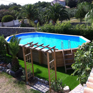 Piscine bois octogonale allongée Ubbink Caraïbes 4,85 x 3,55 x h1,20 m