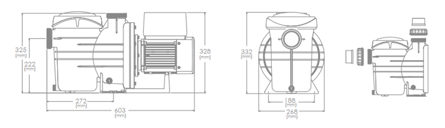 Dimensions de la pompe de filtration E-Flow VS