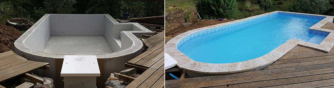 Mur filtrant GS14M sur piscine en construction