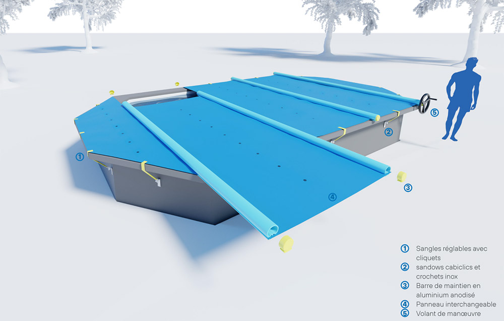 Schéma technique de la bâche à barres pour piscine hors-sol WaluCover Woodstar