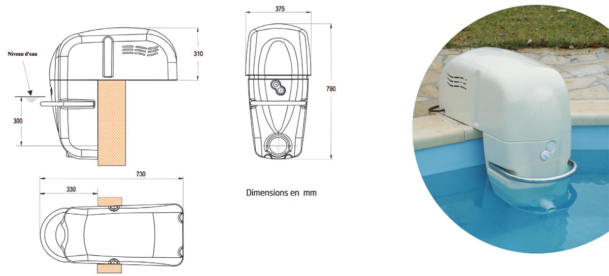 Dimensions de la nage à contre courant Jet Luxe Filtrinov