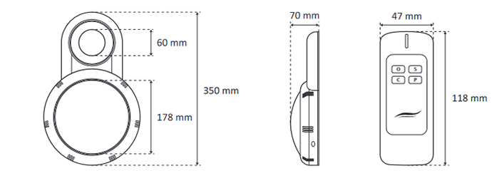 Dimensions du projecteur Seamaid pour piscine hors-sol