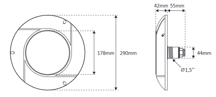 Dimensions du projecteur plat Seamaid Ledinpool couleur