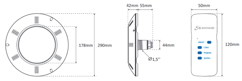 Dimensions du projecteur plat Seamaid Ledinpool couleur